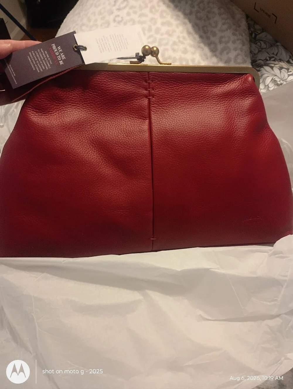 American Leather Grace Oversized Kisslock Clutch Claret